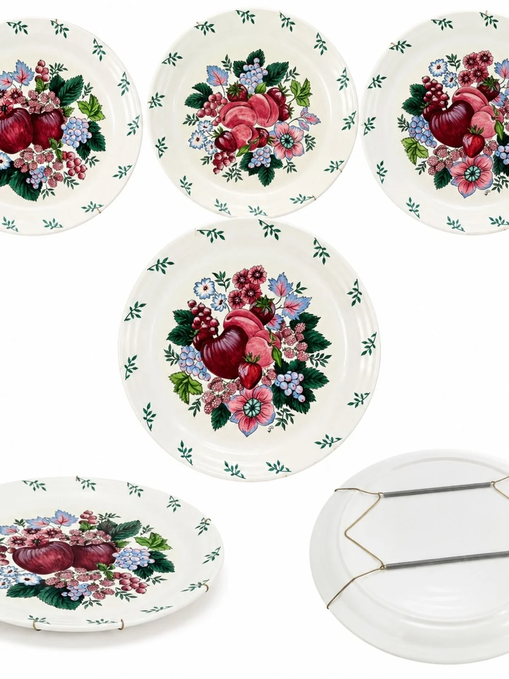 Vintage Floral Fruit Dinner Plate - Cream with Red & Green Bouquet